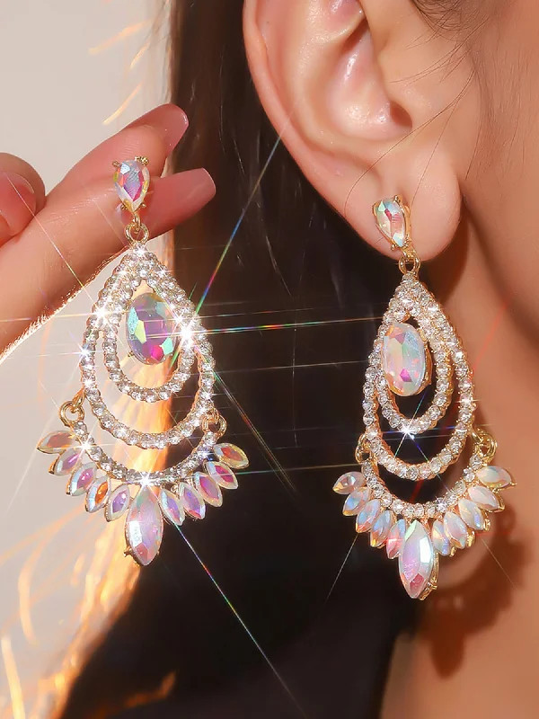 Asymmetrical Vibrant Glass Rhinestone Earrings