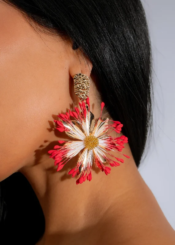 Blossom Flame Drop Earrings Red