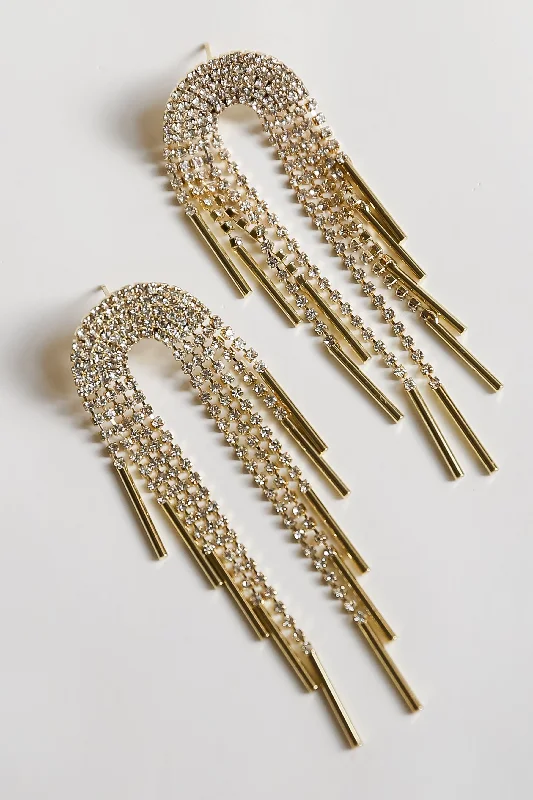 FINAL SALE - Callie Gold Rhinestone Fringe Earrings