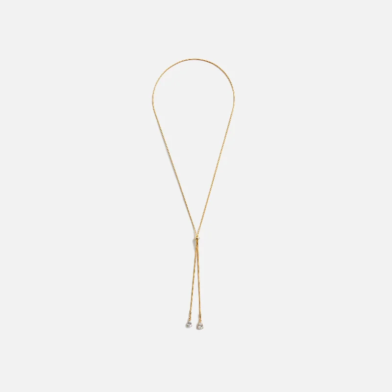 Crystal Haze Long Lariat Pear Drop Necklace - Gold