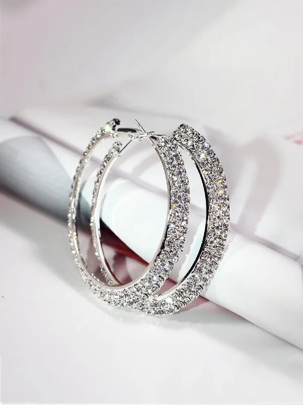 Diamond Double Row Large Hoop Earrings