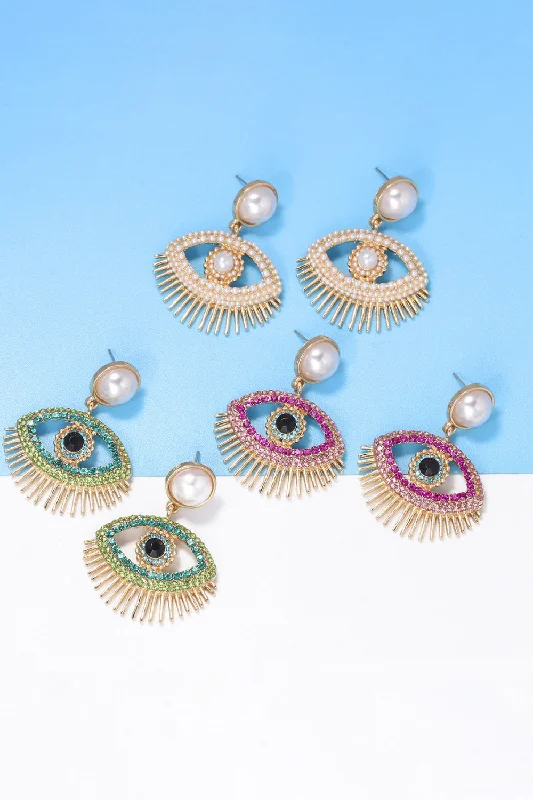 Seasonal Jewelry Deals – Elevate Your Style HGA Evil Eye Shape Rhinestone Pearl Dangle Earrings Seasonal Jewelry Deals – Elevate Your Style HGA Evil Eye Shape Rhinestone Pearl Dangle Earrings