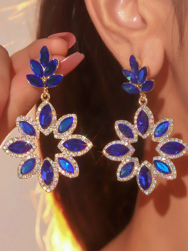 Fashionable Floral Colorful Glass Rhinestone Earrings