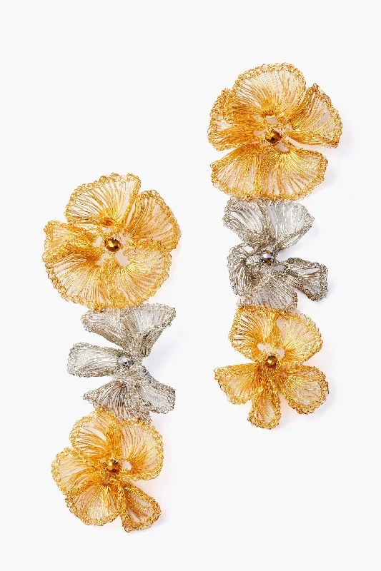 Must-Have Jewelry At Irresistible Discounts Gold and Silver Floral Triple Drop Earrings Must-Have Jewelry At Irresistible Discounts Gold and Silver Floral Triple Drop Earrings