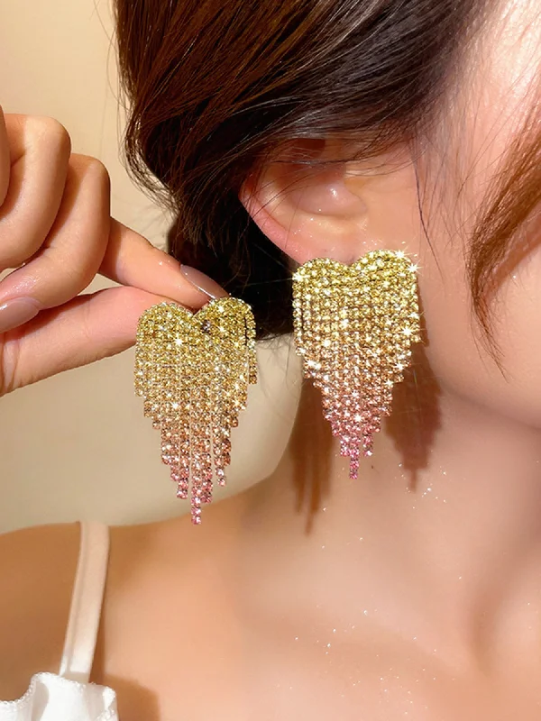 Heart Shaped Long Tassel Earrings