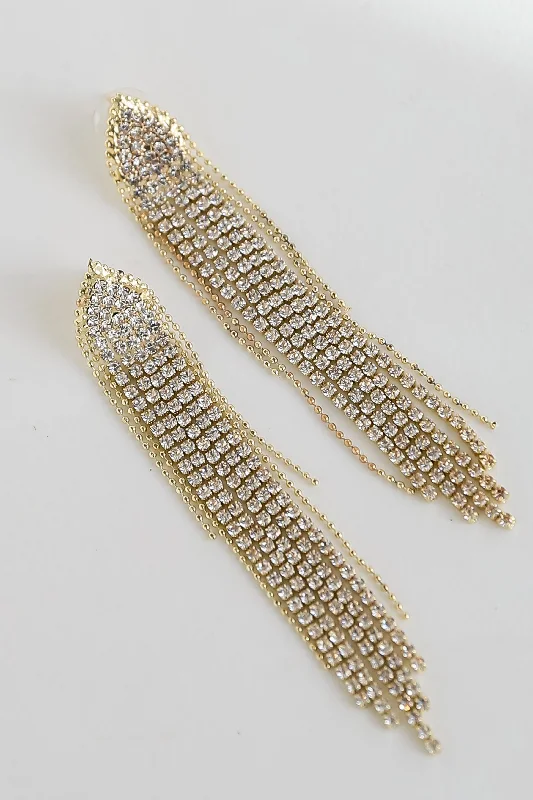 FINAL SALE - Miranda Gold Rhinestone Fringe Earrings