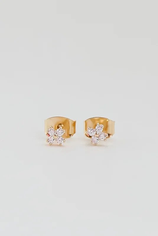 Quinn Gold Rhinestone Stud Earrings