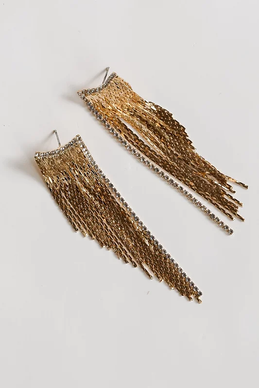 FINAL SALE - Riley Gold Rhinestone Fringe Earrings