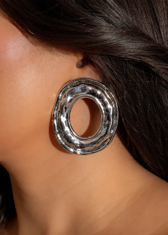 Ripple Oval Earrings Silver