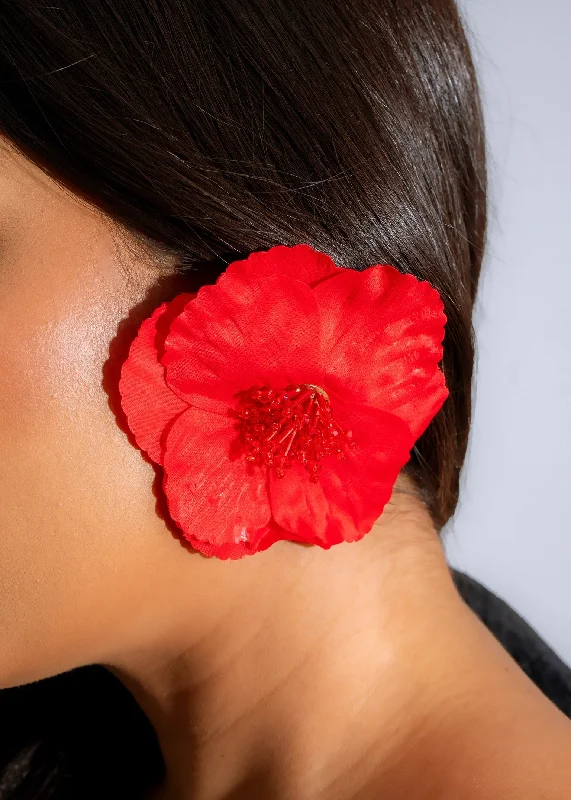 Scarlet Petal Flower Earrings Red