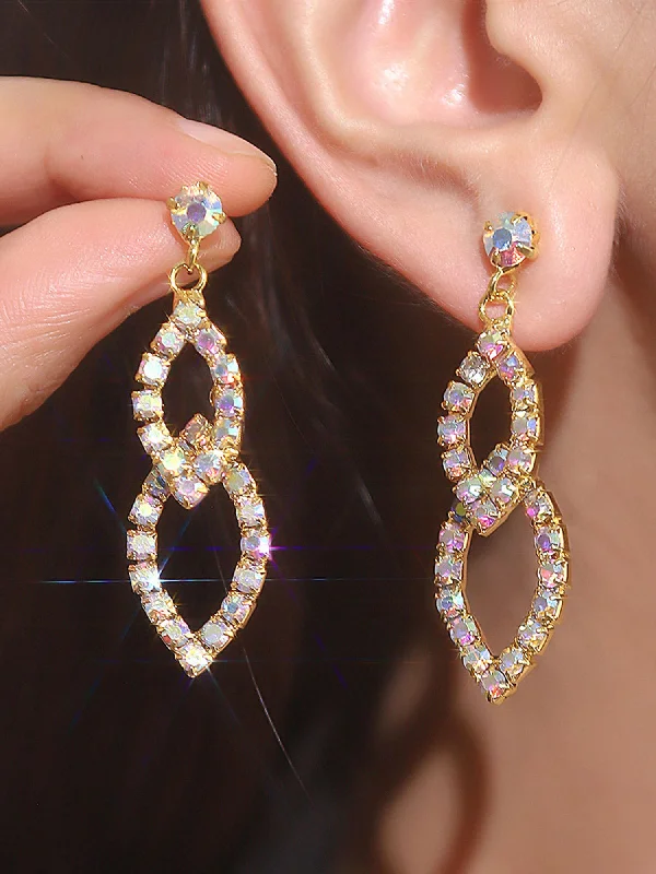 Simple Chic Geometric Hollow Rhinestone Stud Earrings