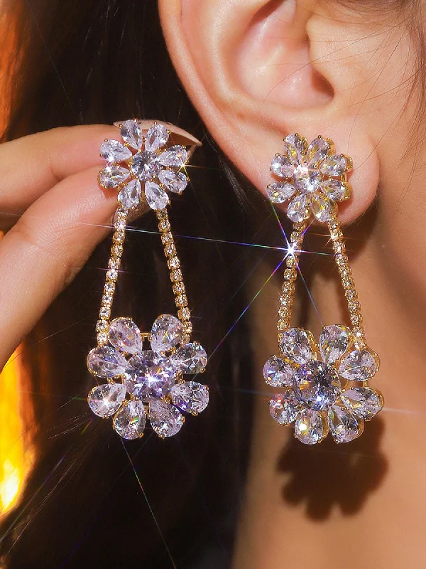 Sparkling Hollow Flower Rhinestone Earrings