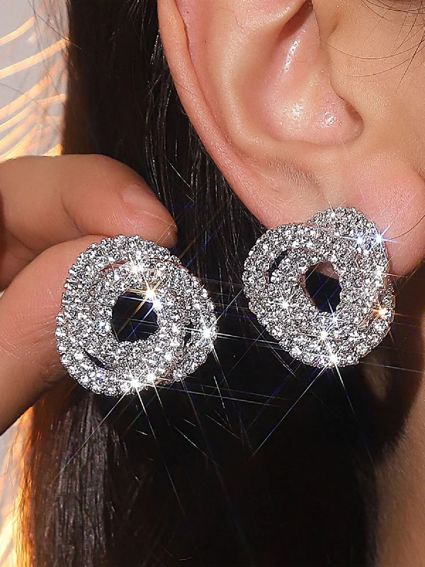 Twisted Circle Encrusted Rhinestone Earrings