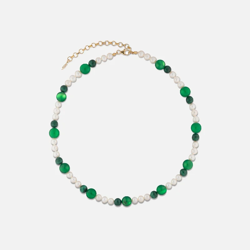 VEERT Freshwater Pearl Onyx Malachite Necklace - Green / White