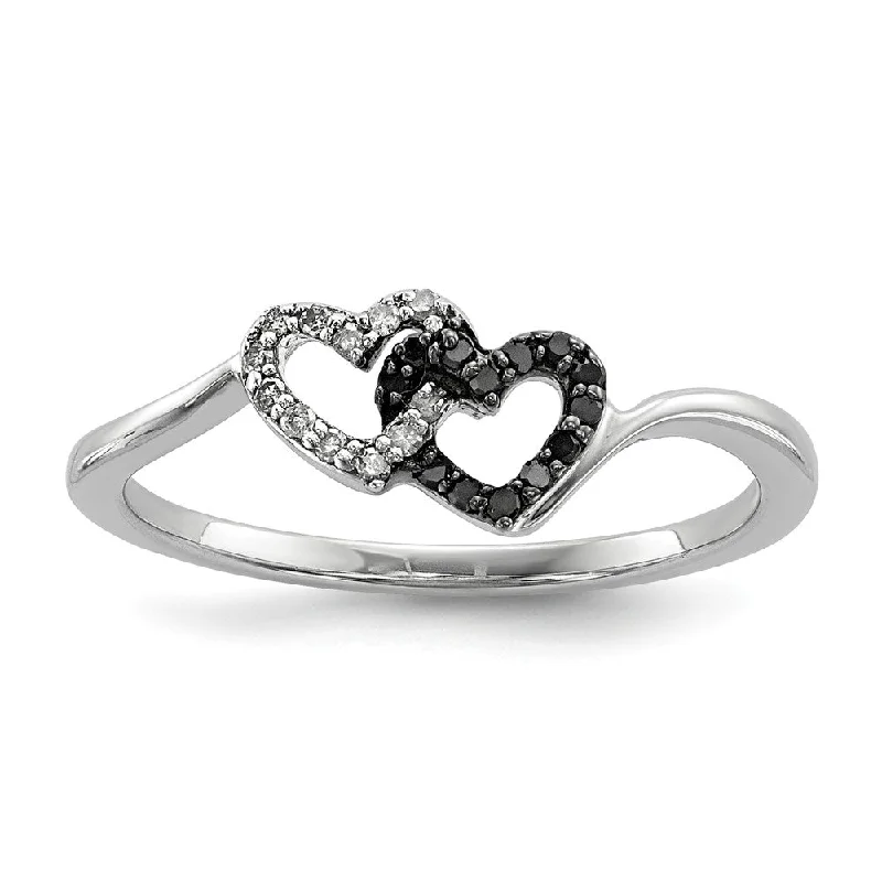 Trendy And Classic Jewelry Now At Reduced Prices 1/10 Ctw White & Black Diamond Double Heart Sterling Silver Ring Trendy And Classic Jewelry Now At Reduced Prices 1/10 Ctw White & Black Diamond Double Heart Sterling Silver Ring