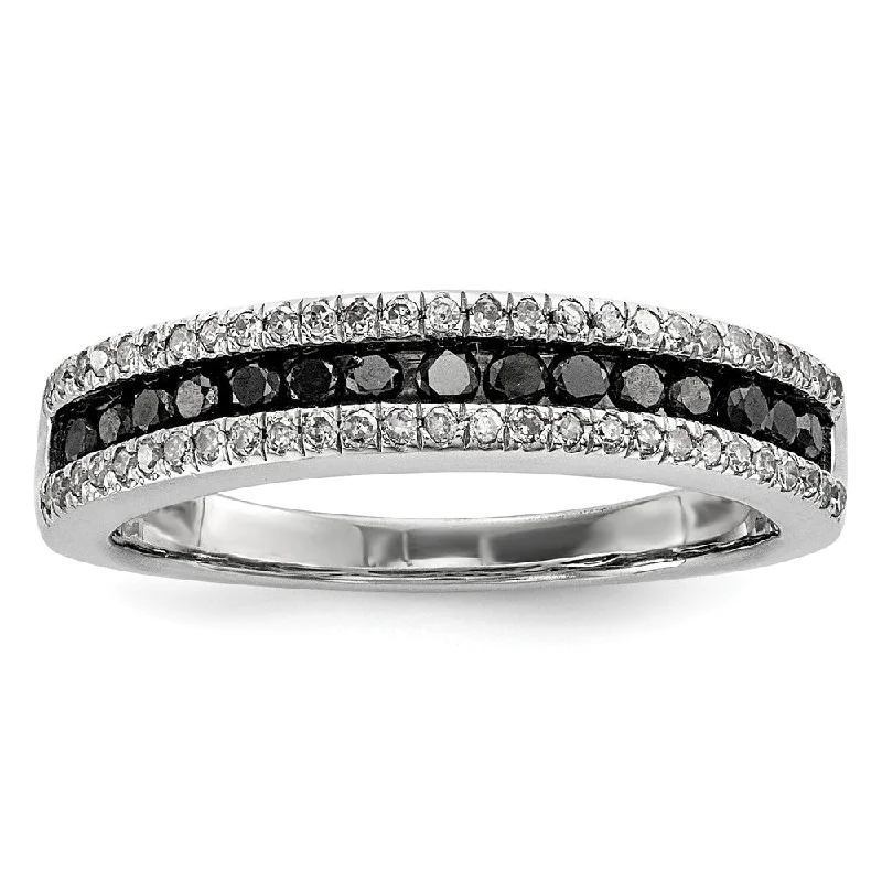 Your Perfect Accessory Now At The Best Price 1/2 Ctw Black & White Diamond 4mm Tapered Sterling Silver Ring