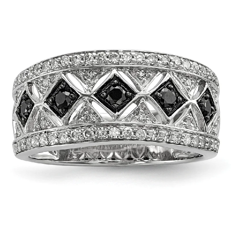 Jewelry Clearance Sale – Final Reductions 1/2 Ctw Black & White Diamond 9mm Tapered Ring in Sterling Silver