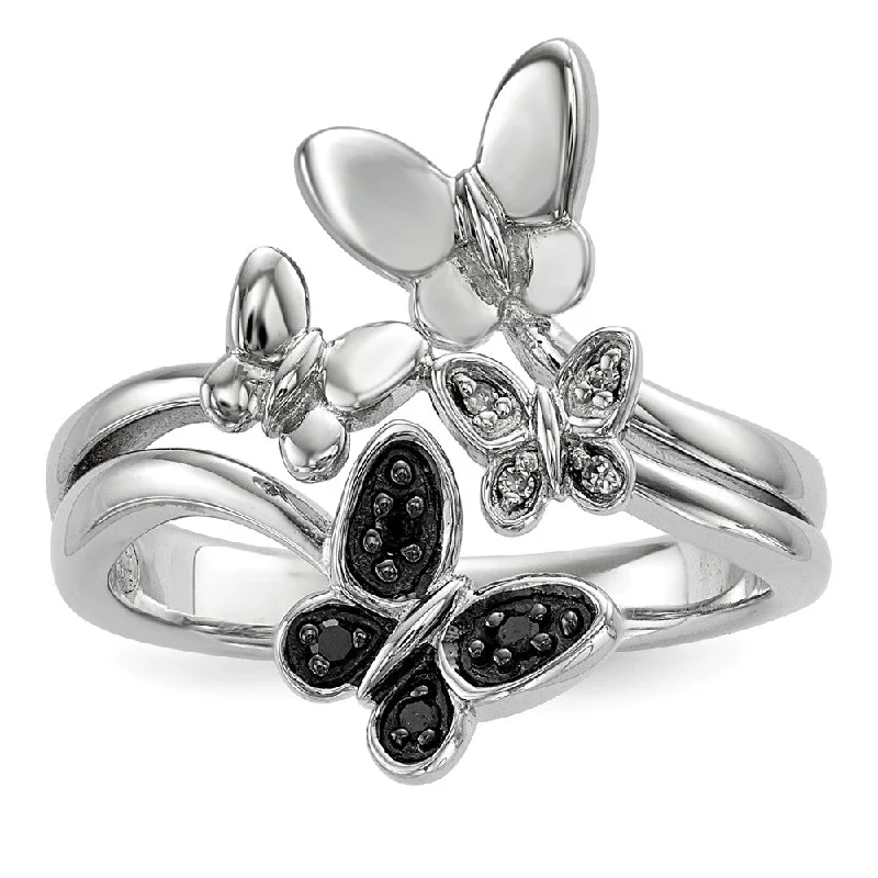 Final Call – Shop Exquisite Jewelry Before It's Gone 1/20 Ctw Black & White Diamond Butterfly Ring in Sterling Silver