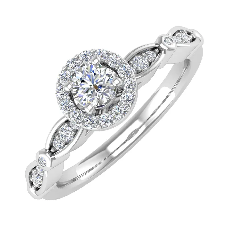 Exclusive Online Discounts On Stylish Jewelry 1/3 Carat Diamond Halo Engagement Ring in Gold - IGI Certified