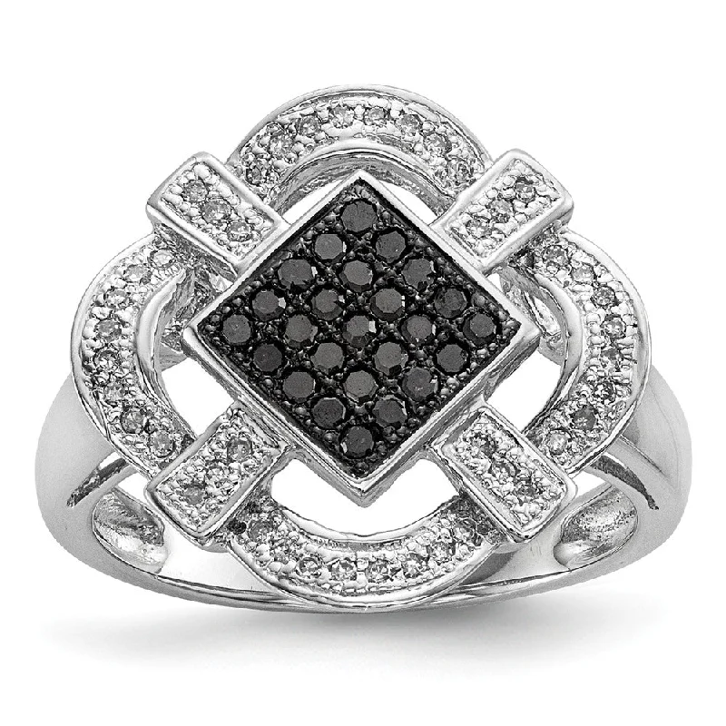 Discounted Jewelry For A Glamorous Look 1/3 Cttw Black & White Diamond Rhombus Ring in Sterling Silver