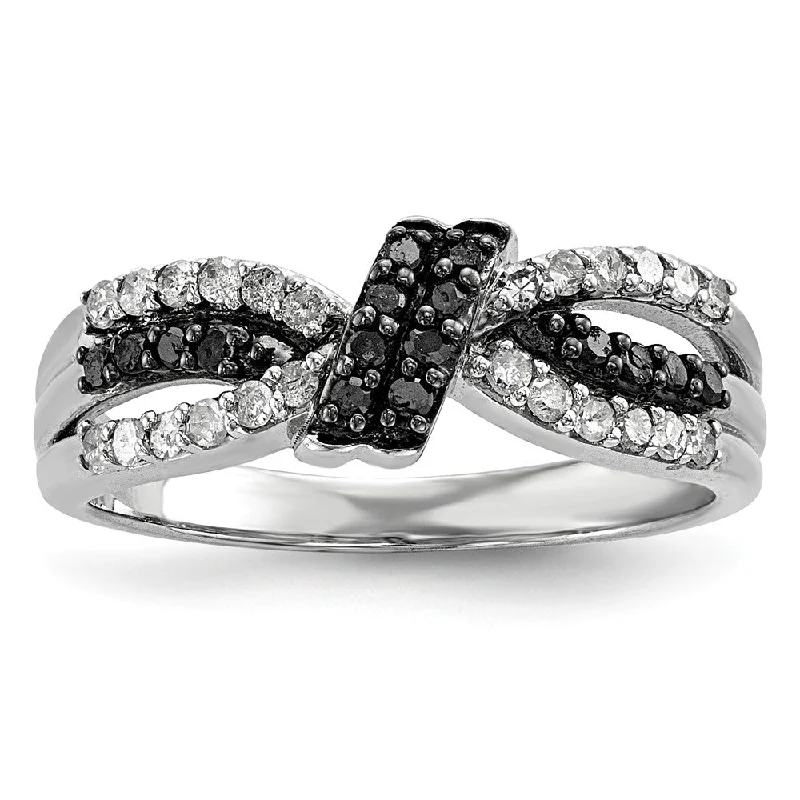 Shop Handcrafted Jewelry At Special Promotional Rates 1/3 Ctw Black & White Diamond Bow Tapered Ring in Sterling Silver