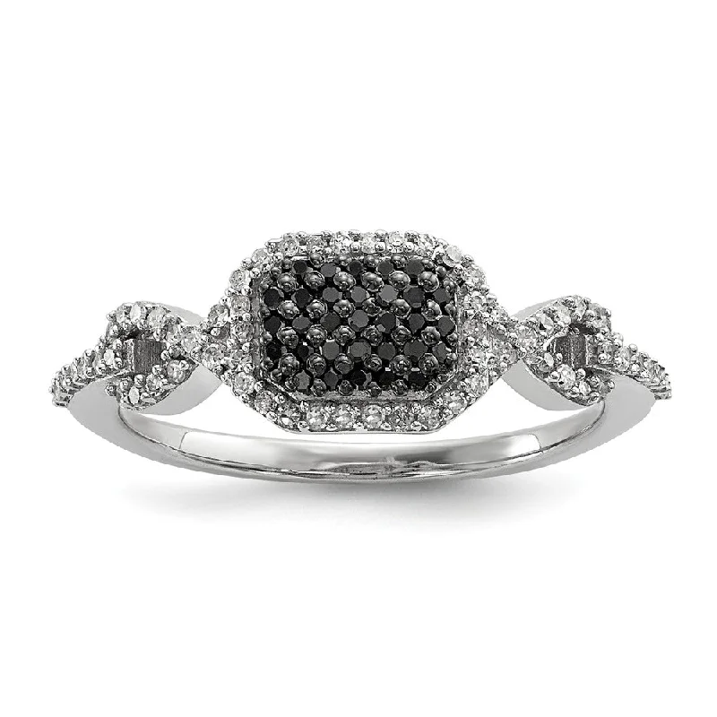 Last Chance To Grab Your Favorite Jewelry At A Discount 1/4 Ctw Black & White Diamond Rectangle Ring in Sterling Silver