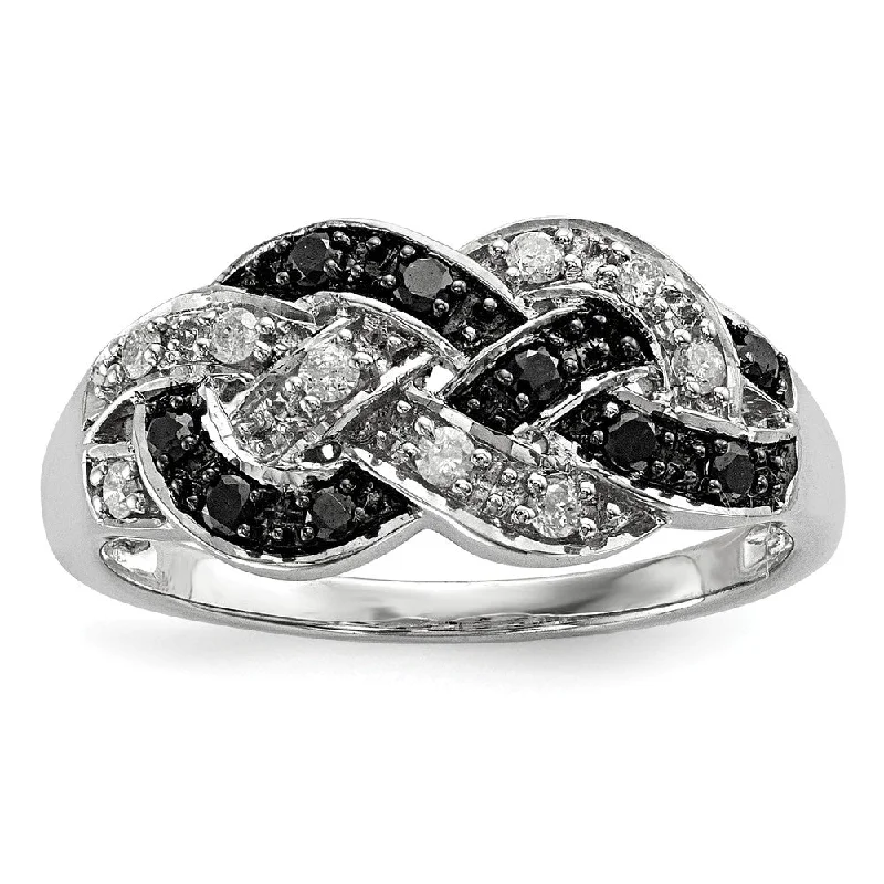 Shop High-Quality Jewelry At Jaw-Dropping Discounts 1/4 Ctw Black & White Diamond Woven Tapered Ring in Sterling Silver
