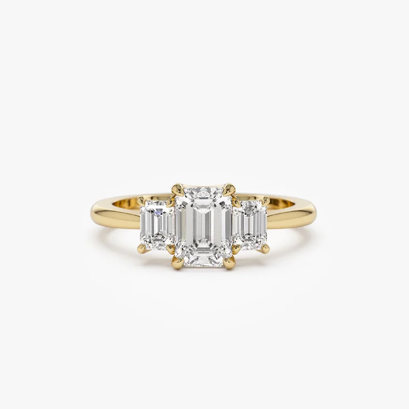 Best Jewelry Deals – Shop Premium Pieces At Great Prices 1.50 ctw 14k Emerald Cut Lab-Grown Diamond Three Stone Engagement Ring - Julie