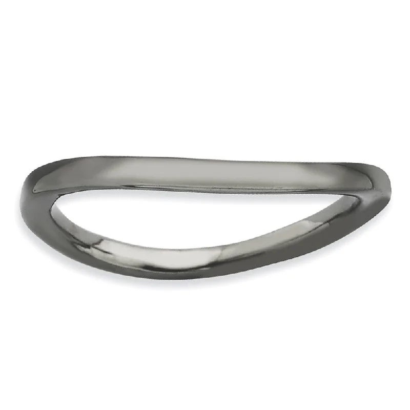 1.5mm Stackable Black Plated Silver Curved Smooth Band