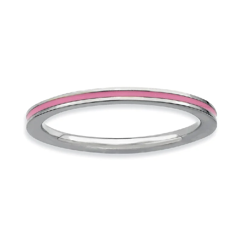 Timeless Elegance At Unbelievable Discounts 1.5mm Sterling Silver Stackable Pink Enameled Band