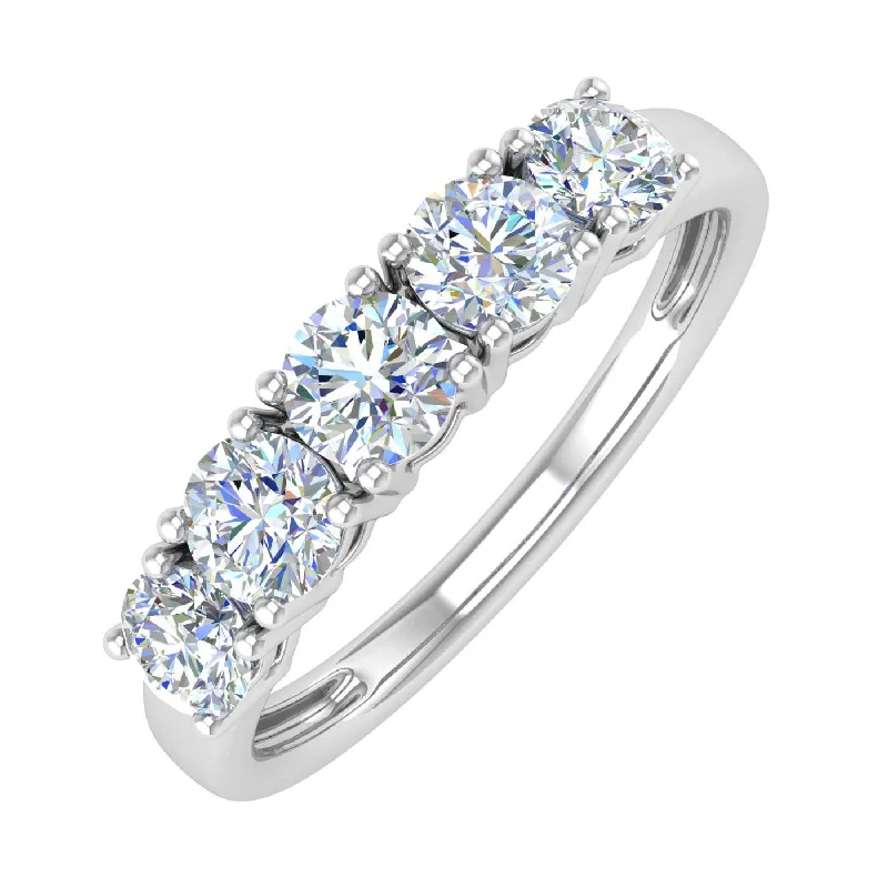 1 Carat 5-Stone Diamond Wedding Band Ring in Gold - IGI Certified