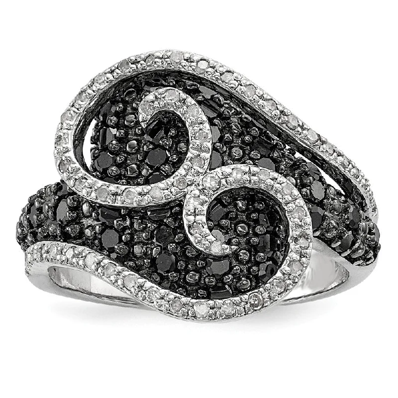 Sparkle For Less – Shop Jewelry Deals Now 1 Ctw Black & White Diamond 18mm Swirl Ring in Sterling Silver