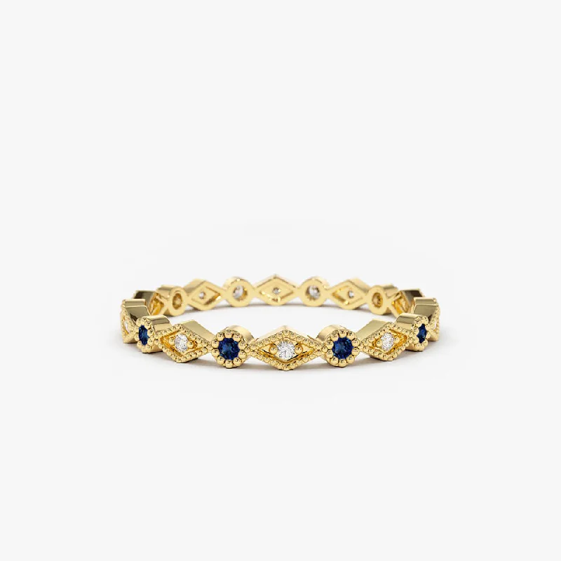 14k Sapphire Art Deco Wedding Band