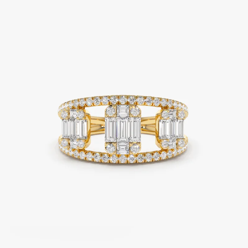 Chic And Stylish Jewelry At Exclusive Prices 14k Baguette and Round Diamond Illusion Setting Cocktail Ring