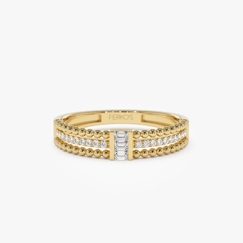 Seasonal Jewelry Deals – Elevate Your Style 14k Beaded Baguette and Round Diamond Ring