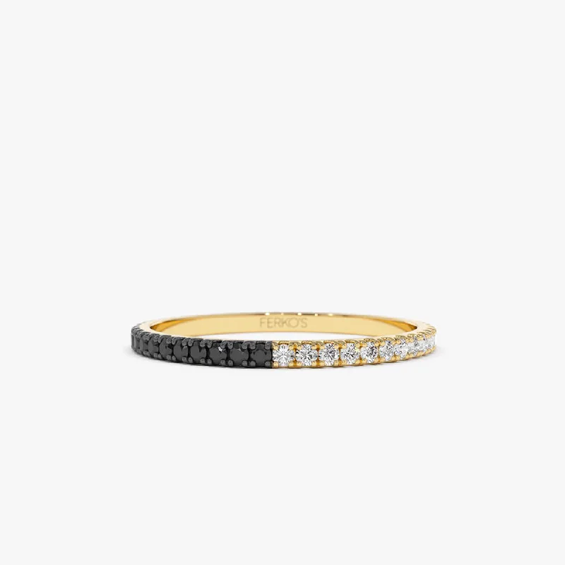 14k Black & White Diamond Micro Pave Eternity Band