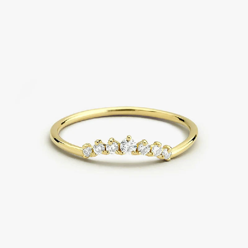 14K Gold Curved Diamond Ring