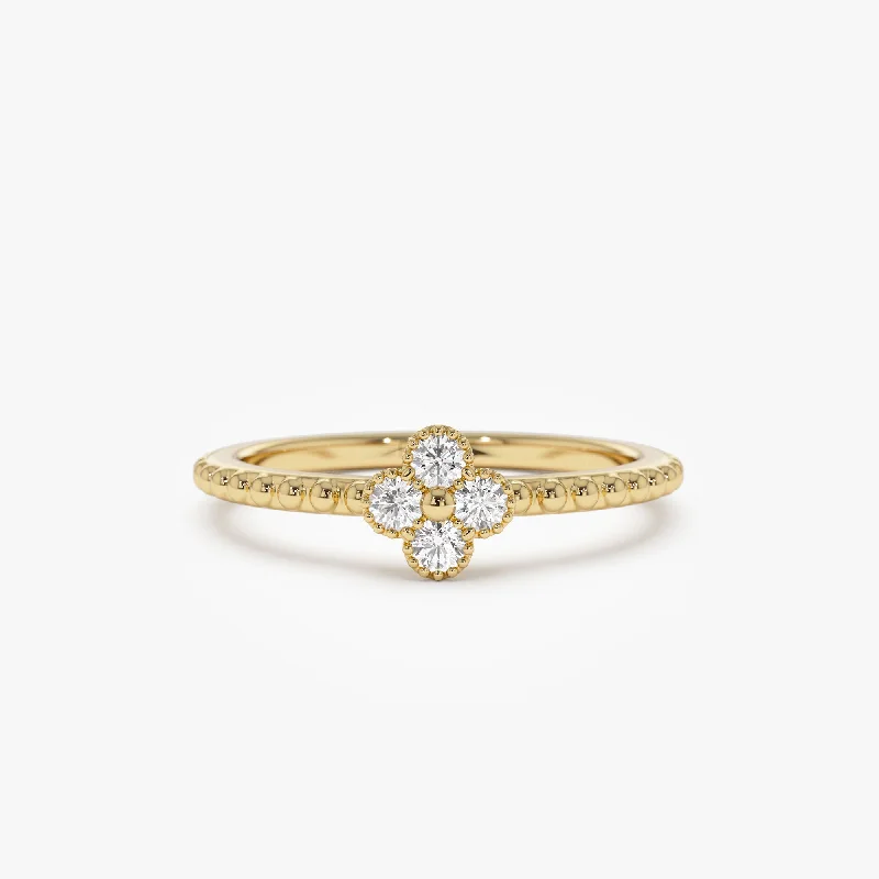 Romantic Heart-Shaped Jewelry For Special Gifts 14k Diamond Clover Ring