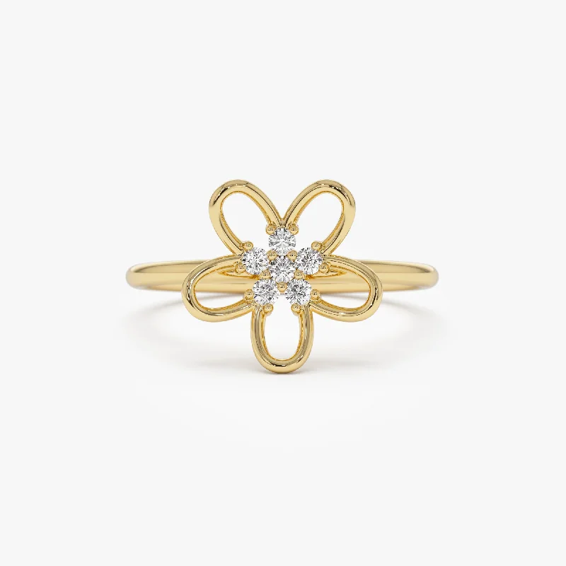 14k Diamond Flower Ring