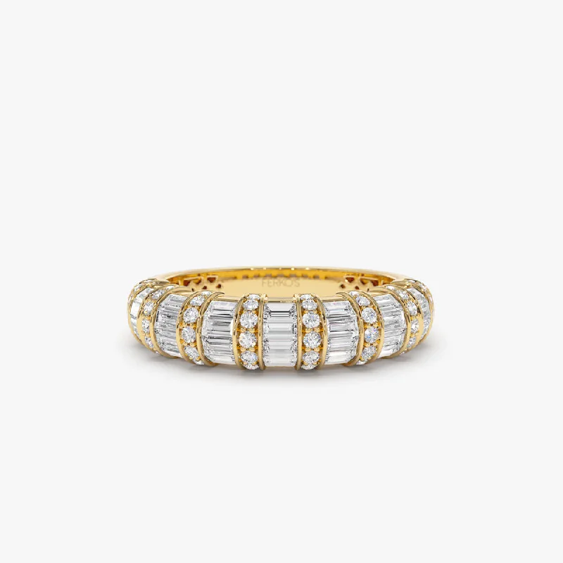 14k Dome Baguette Diamond Women's Anniversary Ring