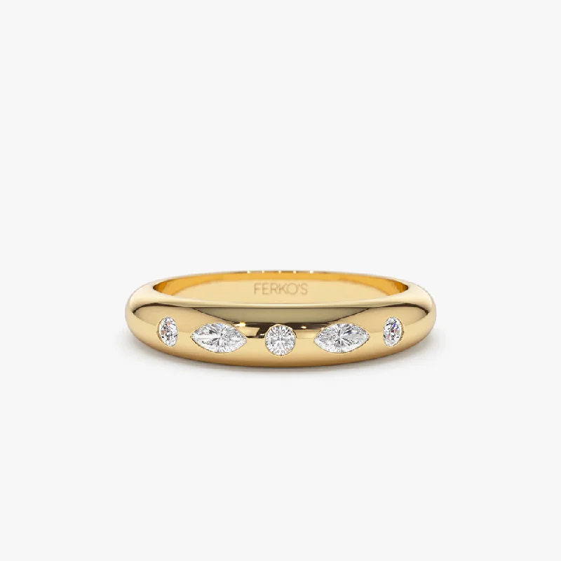 Breathtaking Jewelry At Limited-Time Savings 14k Dome Marquise and Round Diamonds Flush Setting Ring