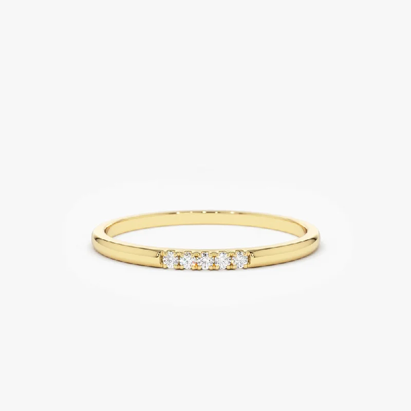 14K Gold 5 Stone Pave Diamond Band