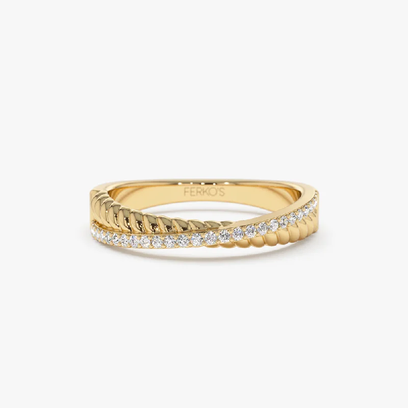 Best-Selling Jewelry Now Available At Special Deals 14k Gold Micro Pave Diamond Twisted Rope Criss Cross Ring