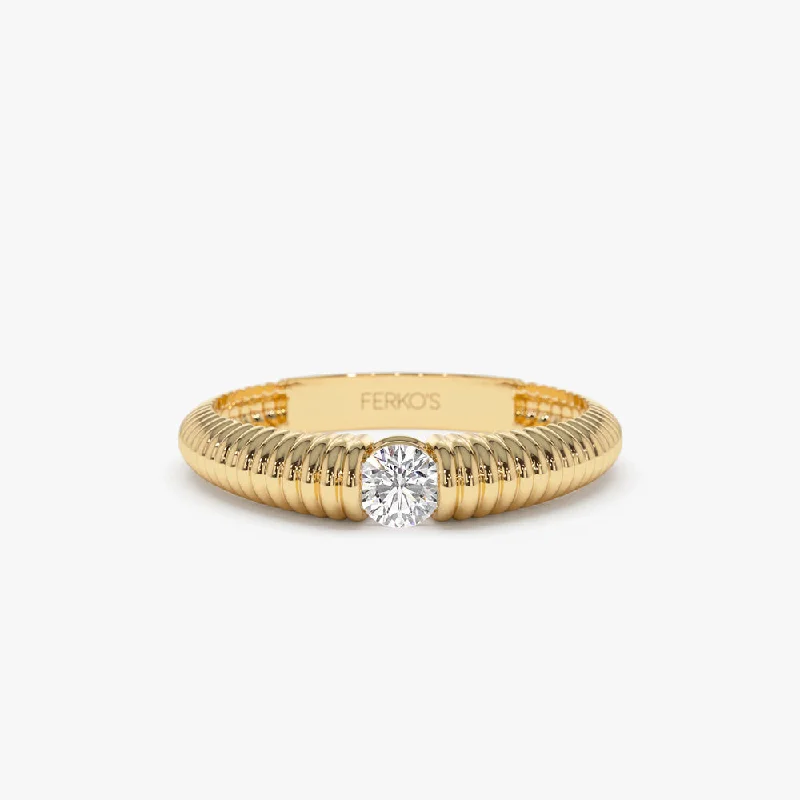 Get The Jewelry You Love At A Price You Love 14k Gold Ribbed Gold Solitaire Diamond Ring