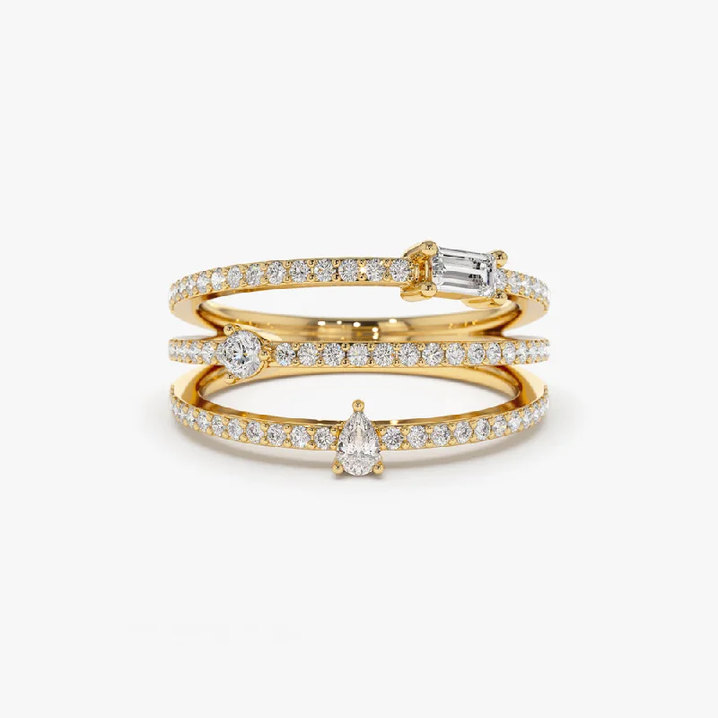 Breathtaking Jewelry, Breathtaking Prices 14k Gold Triple Row Mix Diamond Statement Ring