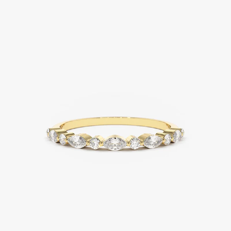 14K Gold Marquise and Round Diamond Ring