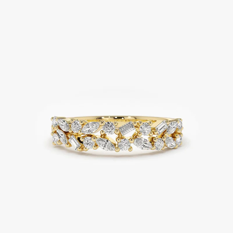 14K Marquise Baguette and Round Diamond Anniversary Band