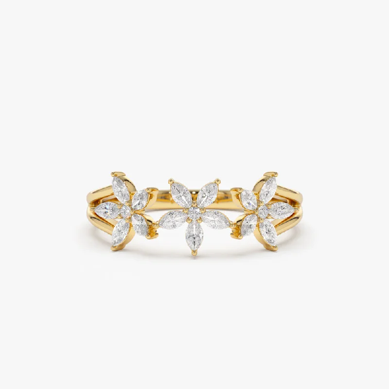 Personalized Jewelry Sale – Unique Pieces At Great Prices 14k Marquise Diamond Multi-Flower Ring