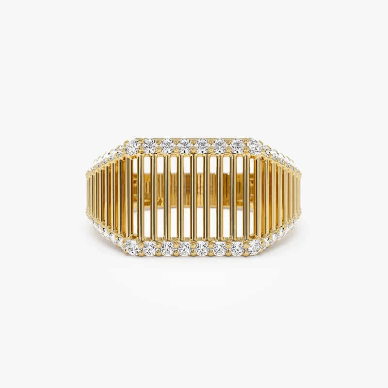 Premium Diamond Jewelry For Unforgettable Moments 14k Ribbed Unique Design Diamond Signet Ring Premium Diamond Jewelry For Unforgettable Moments 14k Ribbed Unique Design Diamond Signet Ring