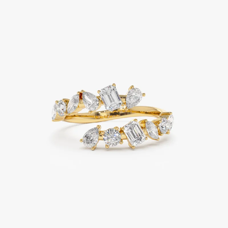 Fashion-Forward Jewelry At Incredible Prices 14K Solid Gold Cross Over Mix Diamond Ring